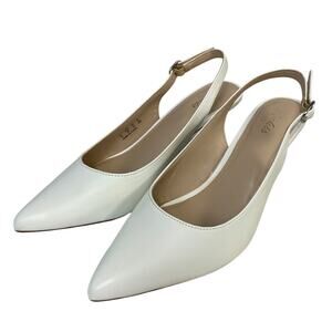Ankis Womens Size 8 White 2.5" Heels Closed Pointed Toe Sling Back Shoes